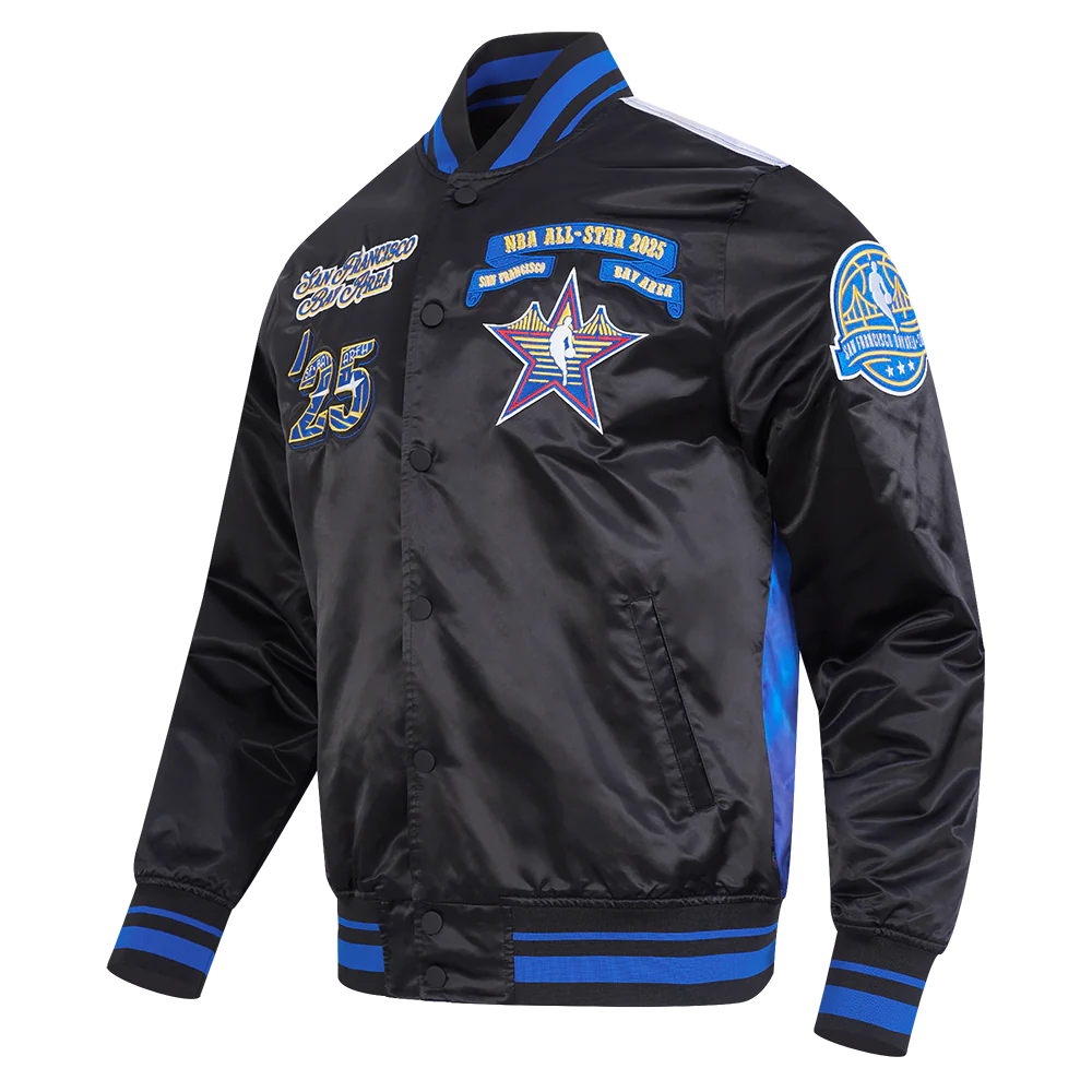 NBA ALL STAR 2025 MEN'S RIB SATIN JACKET (BLACK/ROYAL BLUE/BLACK) - Image 4