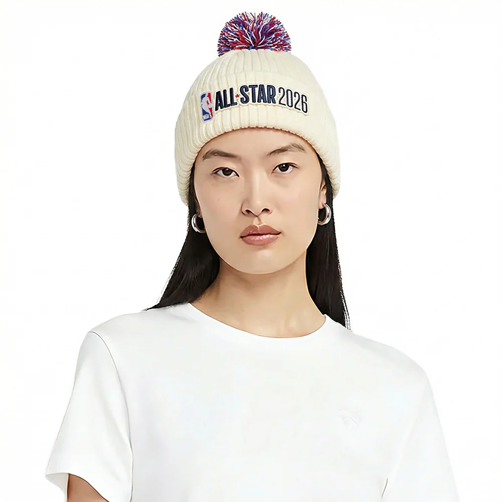 NBA ALL STAR 2026 UNLINED PRO BEANIE POM CUFFED (EGGSHELL)