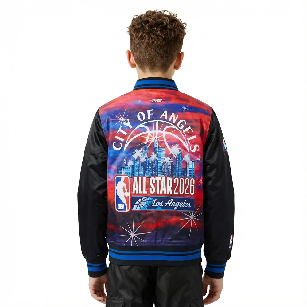 NBA ALL STAR 2026 BIG BOYS SUBLIMATED SATIN JACKET (BLACK/ROYAL BLUE/BLACK) - Image 2