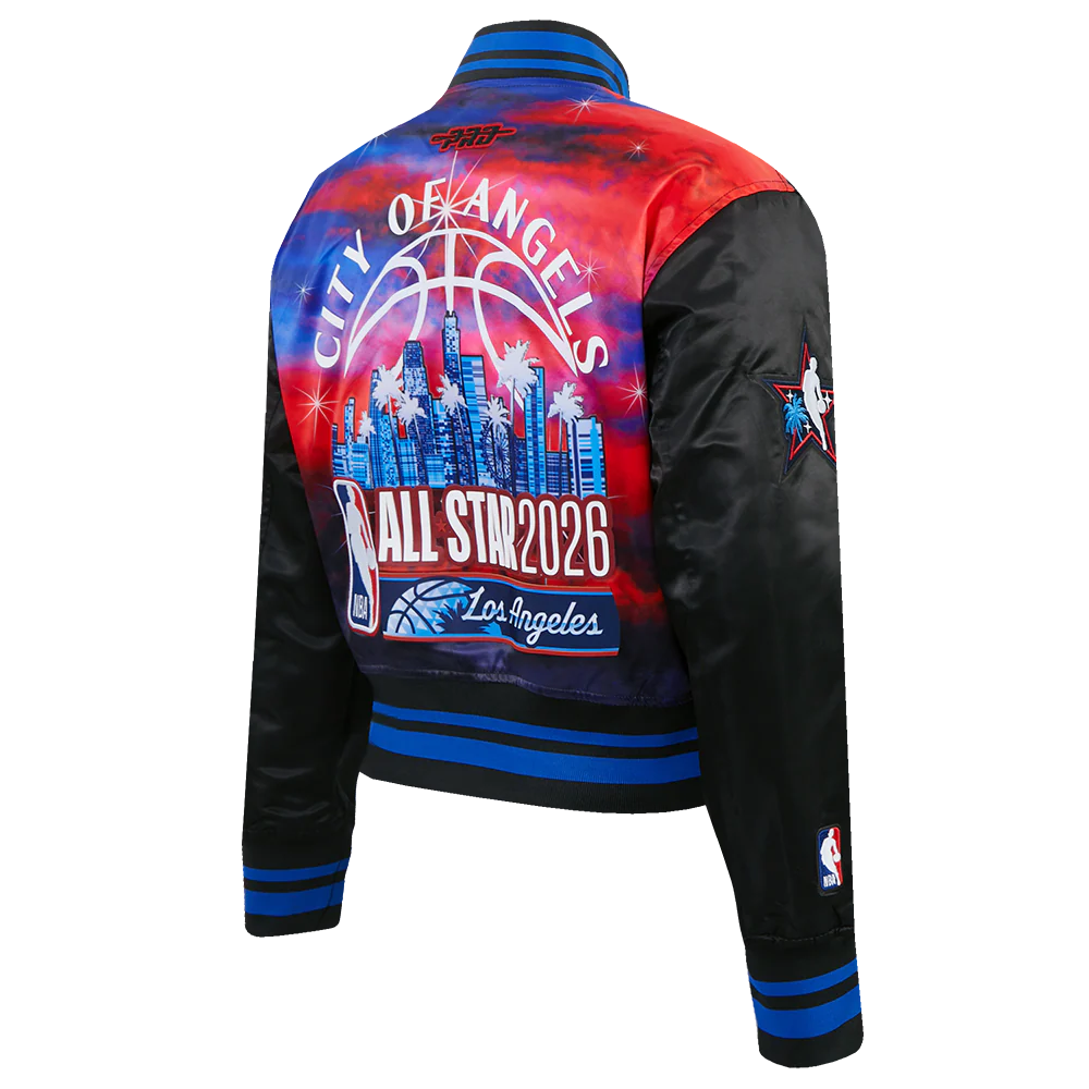 NBA ALL STAR 2026 WOMEN'S SUBLIMATED CROPPED SATIN JACKET (BLACK/ROYAL BLUE/BLACK) - Image 6