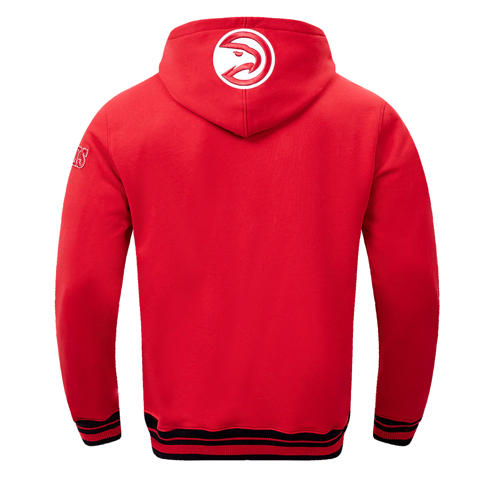 NBA ATLANTA HAWKS SCRIPT TAIL MEN'S RIB FLEECE PULLOVER HOODIE (RED/BLACK) - Image 3