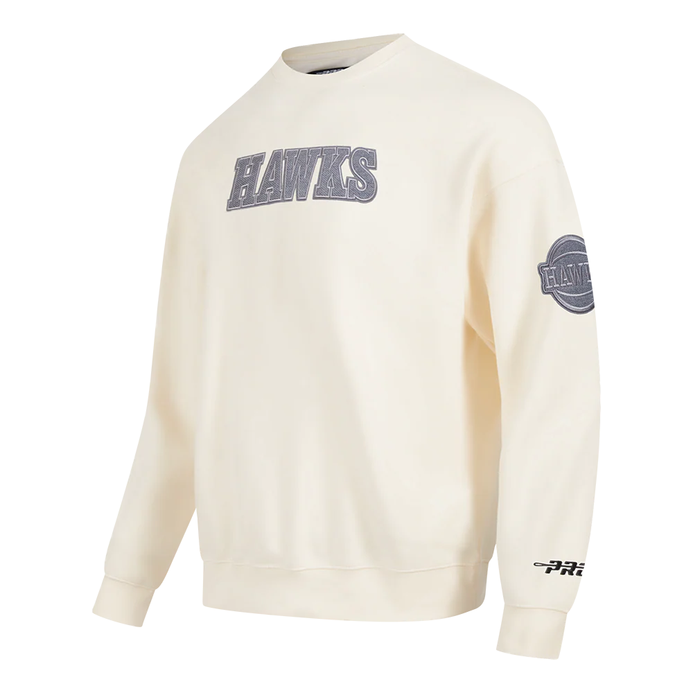 NBA ATLANTA HAWKS REVERSE FRENCH TERRY MEN'S DROP SHOULDER FLC CREWN (EGGSHELL) - Image 2