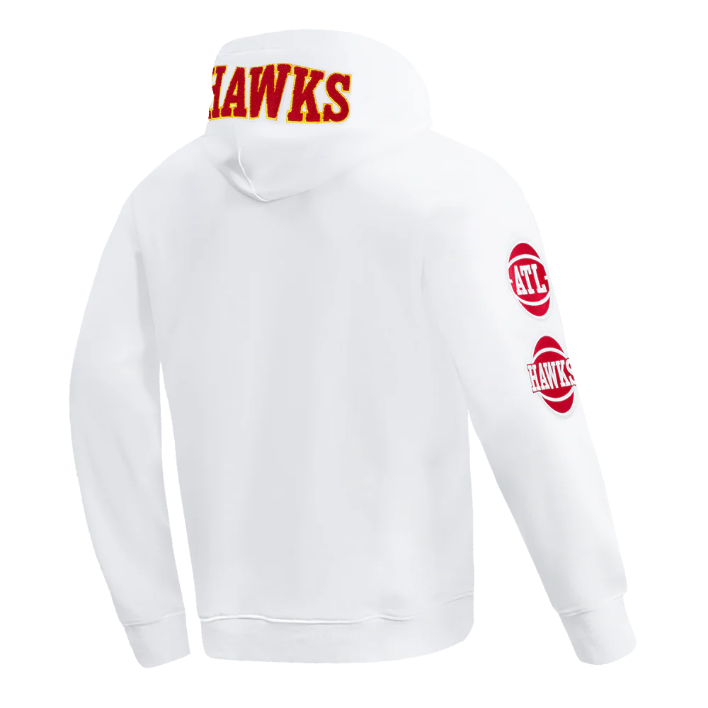 NBA ATLANTA HAWKS CLASSIC CHENILLE MEN'S DOUBLE KNIT PULLOVER HOODIE (WHITE) - Image 4