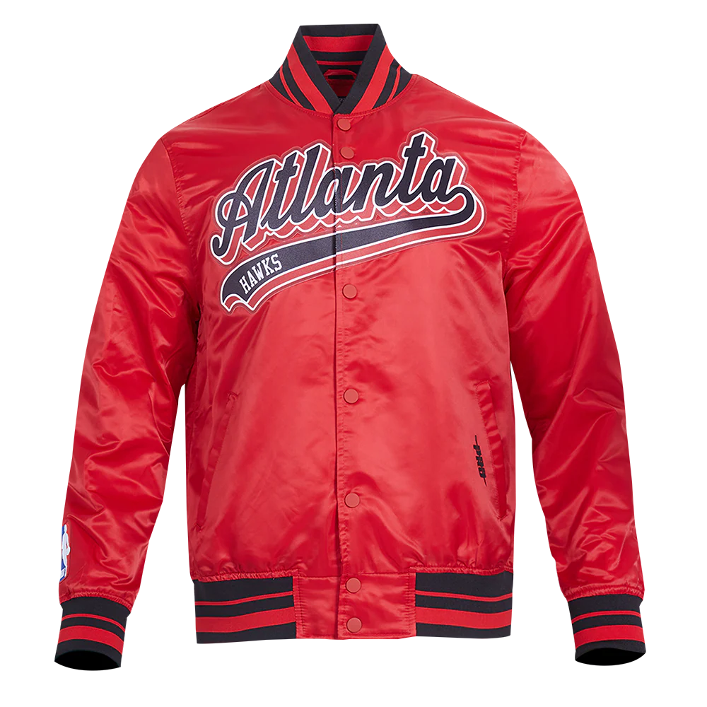 NBA ATLANTA HAWKS SCRIPT TAIL MEN'S SATIN JACKET (RED/BLACK)