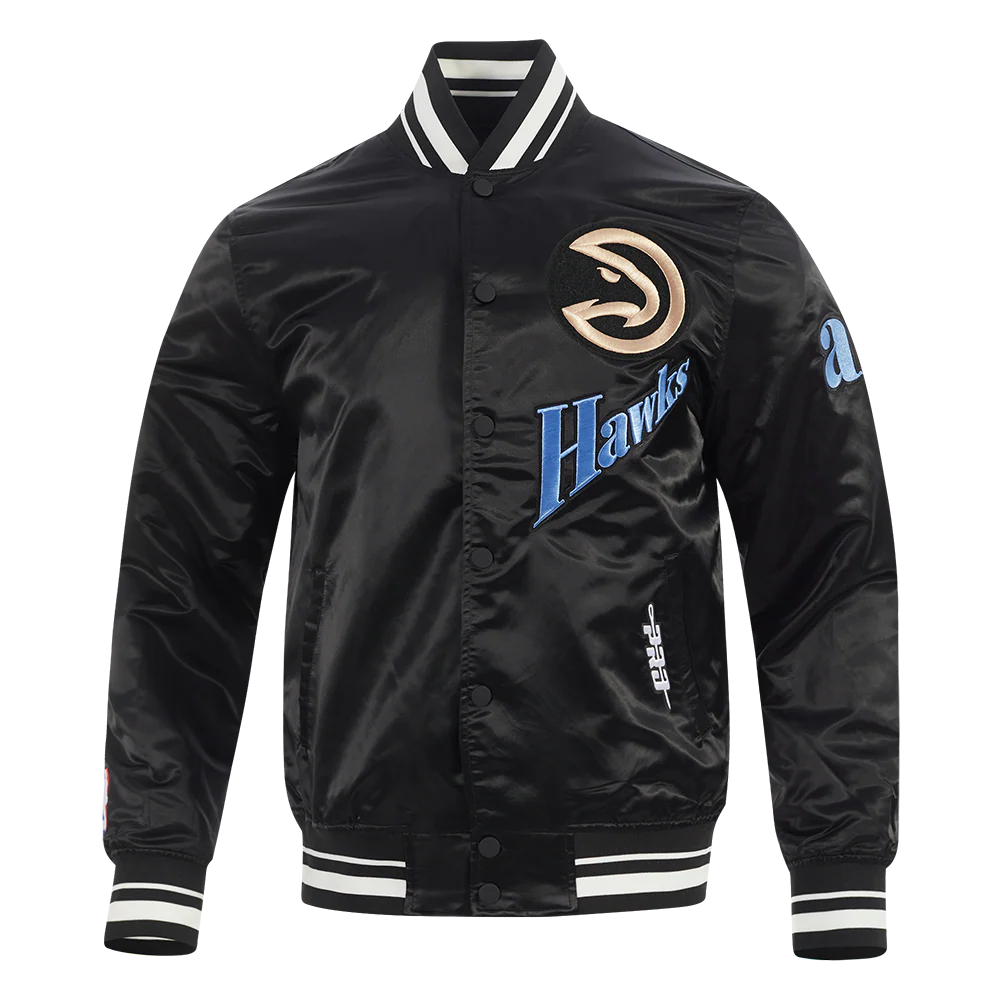 NBA ATLANTA HAWKS CITY EDITION 24-25 MEN'S RIB SATIN JACKET (BLACK)