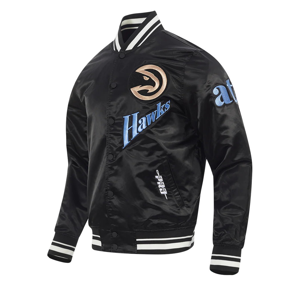 NBA ATLANTA HAWKS CITY EDITION 24-25 MEN'S RIB SATIN JACKET (BLACK) - Image 2
