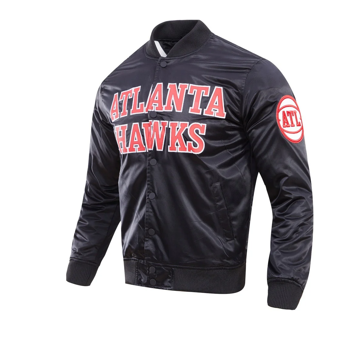 NBA ATLANTA HAWKS BIG LOGO MEN'S SATIN JACKET (BLACK) - Image 2