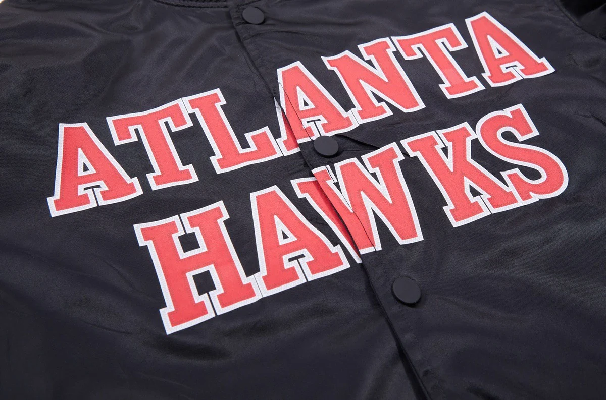 NBA ATLANTA HAWKS BIG LOGO MEN'S SATIN JACKET (BLACK) - Image 7