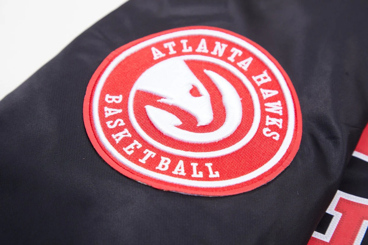 NBA ATLANTA HAWKS BIG LOGO MEN'S SATIN JACKET (BLACK) - Image 9