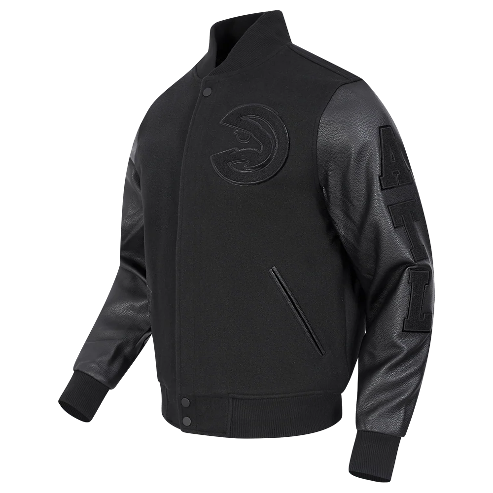NBA ATLANTA HAWKS TRIPLE BLACK WOOL MEN'S VARSITY JACKET (TRIPLE BLACK) - Image 2