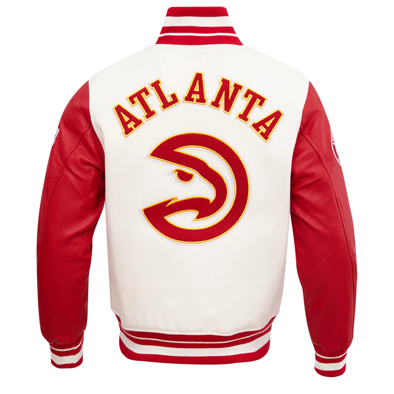 NBA ATLANTA HAWKS RETRO CLASSIC MEN'S RIB WOOL VARSITY JACKET (EGGSHELL/ RED) - Image 4