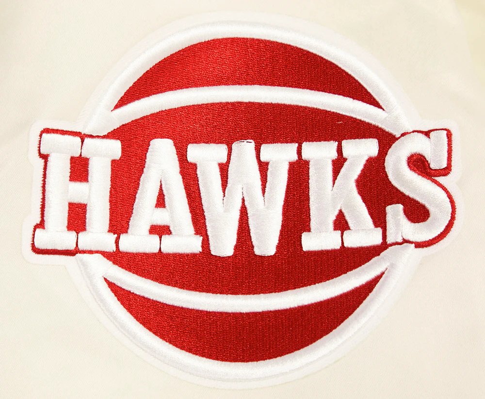 NBA ATLANTA HAWKS RETRO CLASSIC MEN'S RIB SATIN JACKET (EGGSHELL/ RED) - Image 7