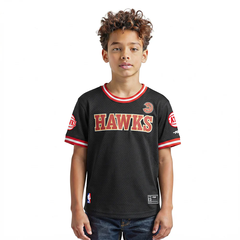 NBA ATLANTA HAWKS CLASSIC BIG BOYS SHORT SLEEVE MESH TEE (BLACK/RED)