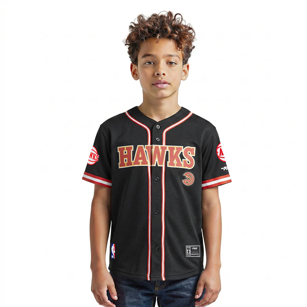 NBA ATLANTA HAWKS CLASSIC BIG BOYS MESH BUTTON DOWN SHIRT (BLACK/RED)