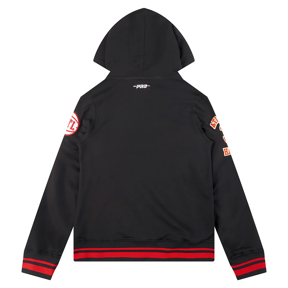NBA ATLANTA HAWKS RETRO CLASSIC BIG BOYS RIB FLEECE PULLOVER HOODIE (BLACK/RED/BLACK) - Image 2