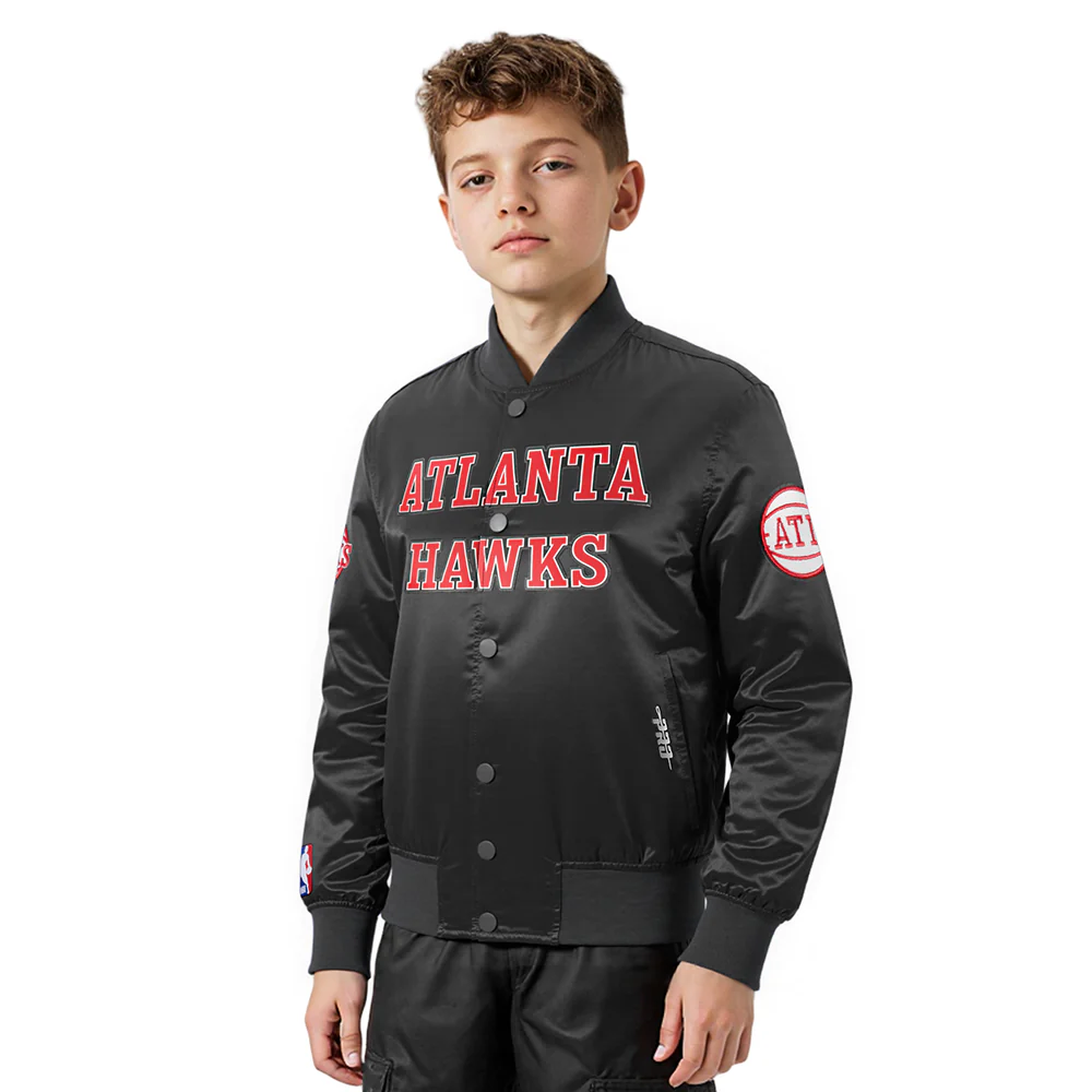 NBA ATLANTA HAWKS CLASSIC BIG BOYS SATIN JACKET (BLACK)