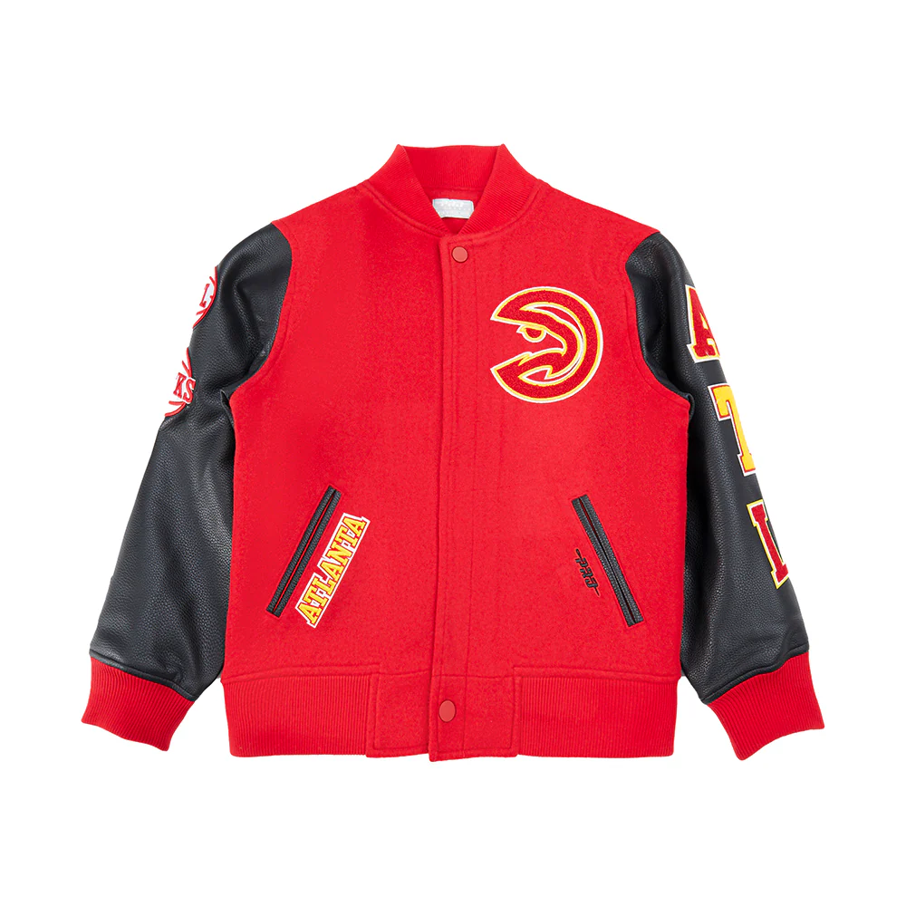 NBA ATLANTA HAWKS CLASSIC BIG BOYS WOOL VARSITY JACKET (RED/BLACK) - Image 3