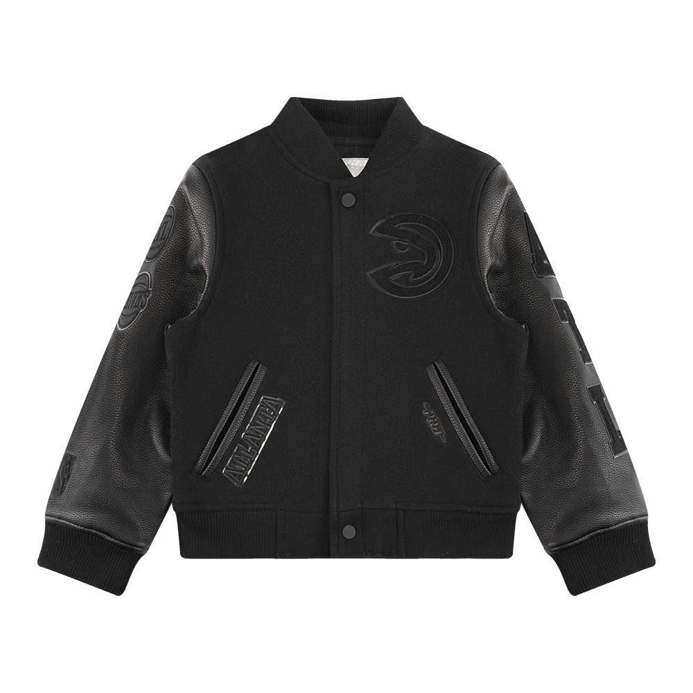 NBA ATLANTA HAWKS TRIPLE BLACK BIG BOYS WOOL VARSITY JACKET (JET BLACK) - Image 3