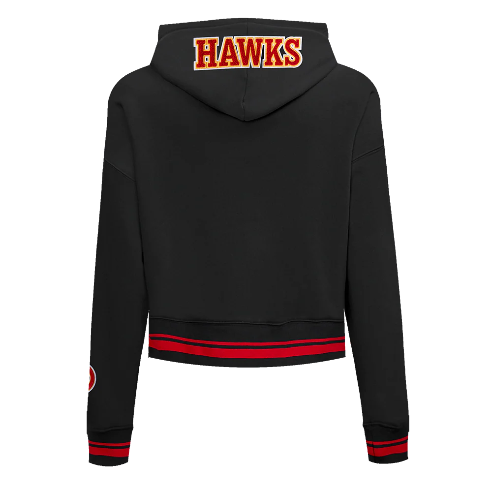 NBA ATLANTA HAWKS MASHUP WOMEN'S RIB CROPPED PULLOVER HOODIE (BLACK/RED/BLACK) - Image 3