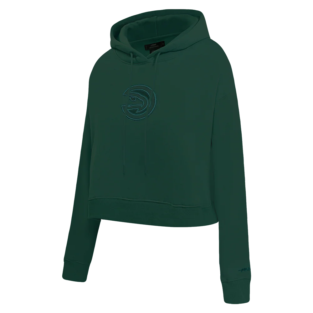 NBA ATLANTA HAWKS NEUTRAL WOMEN'S CROPPED PULLOVER HOODIE (FOREST GREEN) - Image 2