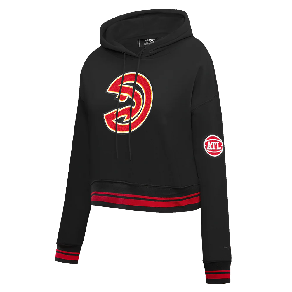 NBA ATLANTA HAWKS RETRO CLASSIC WOMEN'S RIB CROPPED PULLOVER HOODIE (BLACK/RED/BLACK) - Image 2