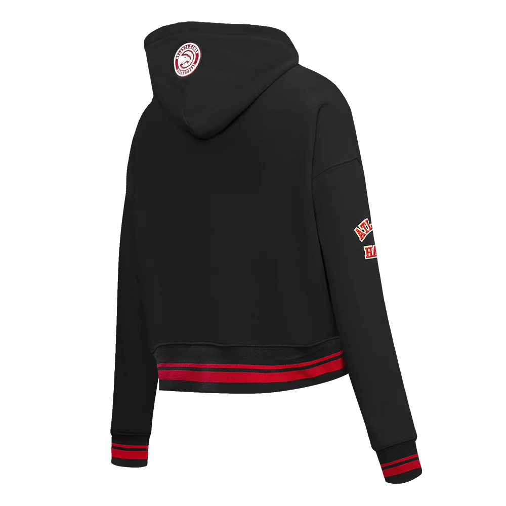 NBA ATLANTA HAWKS RETRO CLASSIC WOMEN'S RIB CROPPED PULLOVER HOODIE (BLACK/RED/BLACK) - Image 3