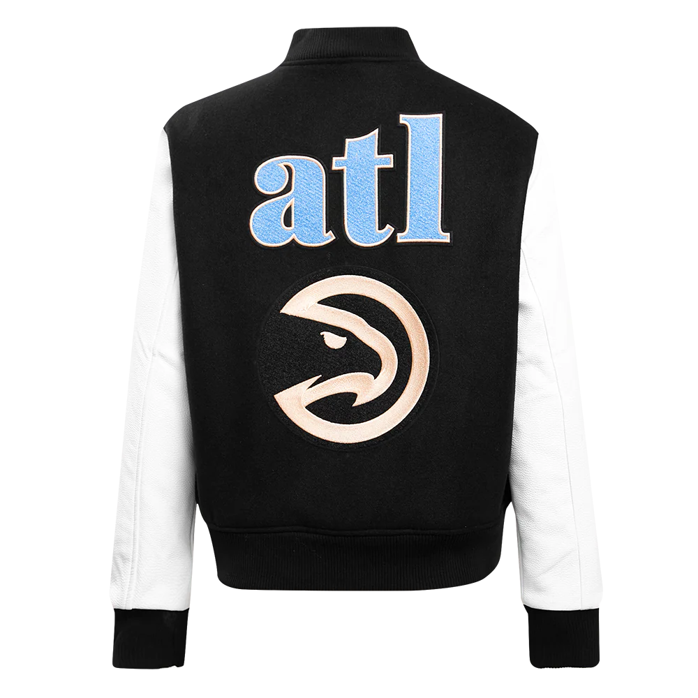 NBA ATLANTA HAWKS CHEST HISTORIC WOMEN'S WOOL VARSITY JACKET (BLACK/WHITE) - Image 3