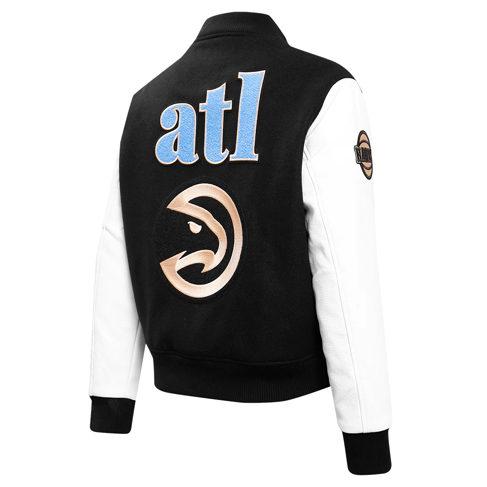 NBA ATLANTA HAWKS CHEST HISTORIC WOMEN'S WOOL VARSITY JACKET (BLACK/WHITE) - Image 4