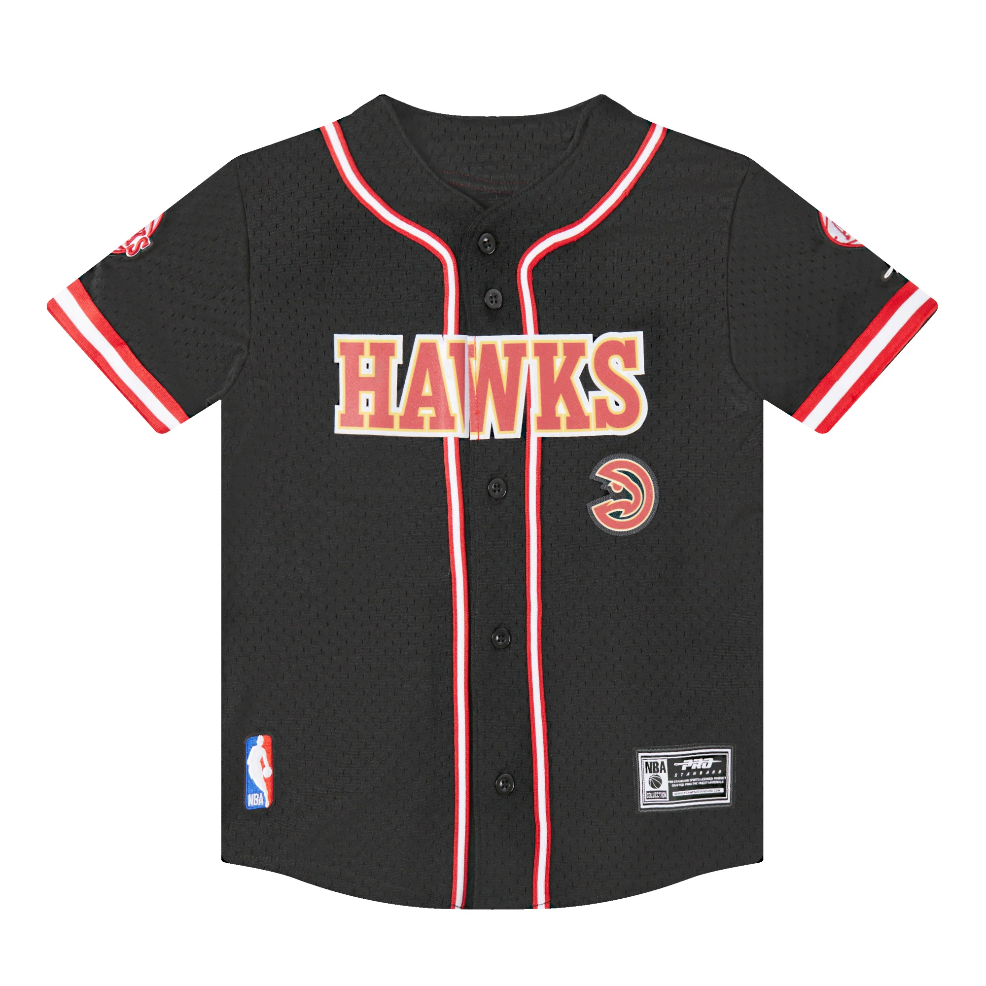 NBA ATLANTA HAWKS CLASSIC LITTLE BOYS MESH BUTTON DOWN SHIRT (BLACK/RED) - Image 3