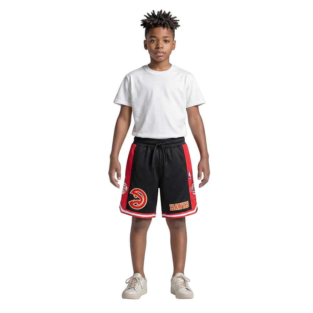 NBA ATLANTA HAWKS CLASSIC LITTLE BOYS FLEECE 2.0 SHORT (BLACK/RED) - Image 3