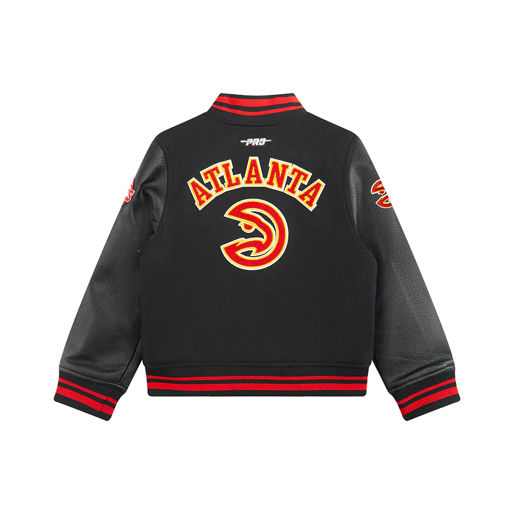 NBA ATLANTA HAWKS RETRO CLASSIC LITTLE BOYS RIB WOOL VARSITY JACKET (BLACK/RED/BLACK) - Image 4