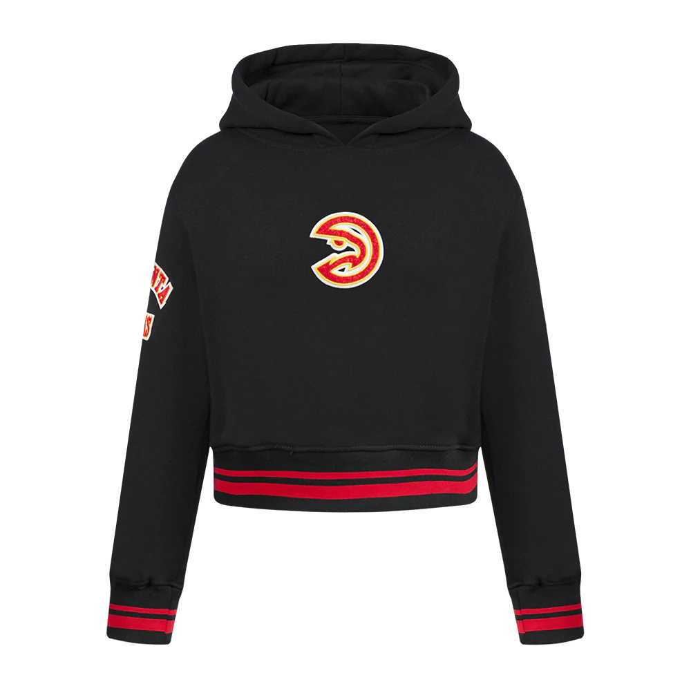 NBA ATLANTA HAWKS RETRO CLASSIC LITTLE GIRLS RIB FLEECE PULLOVER HOODIE (BLACK/RED/BLACK)