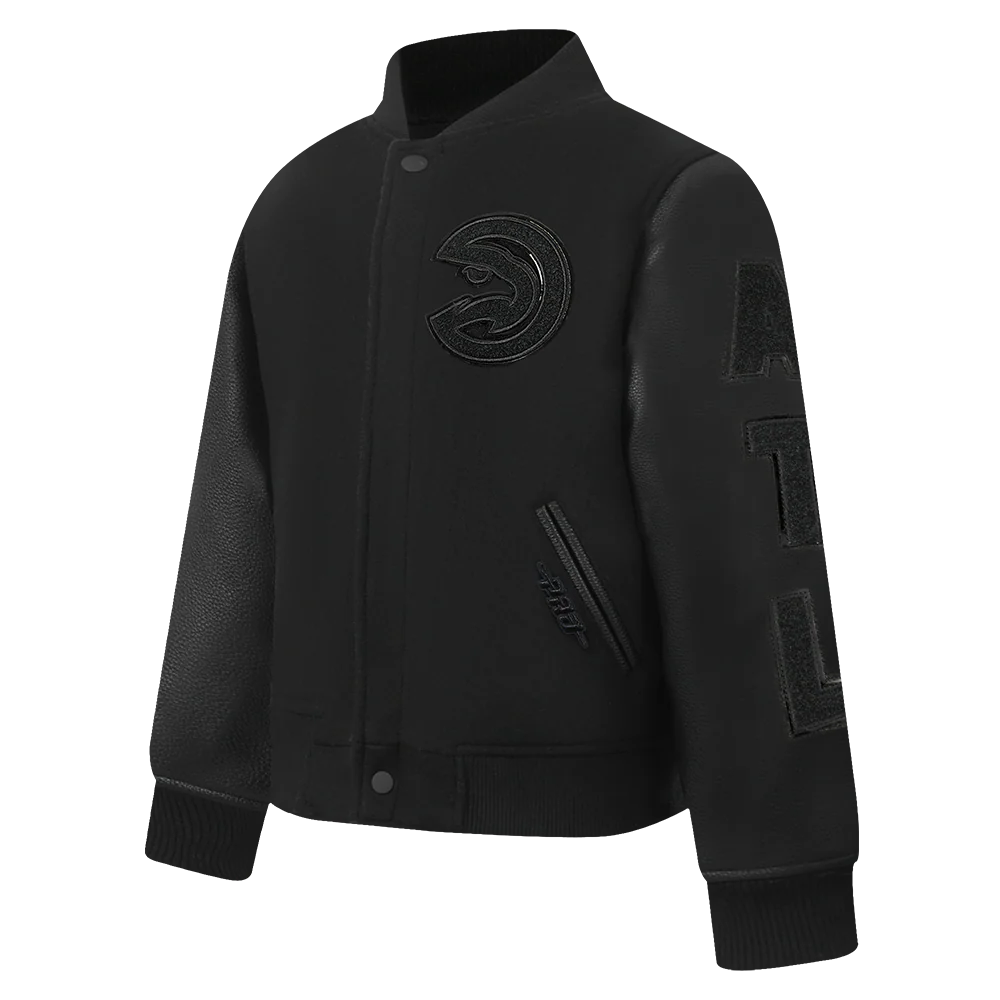 NBA ATLANTA HAWKS TRIPLE BLACK TODDLER BOYS WOOL VARSITY JACKET (JET BLACK) - Image 2