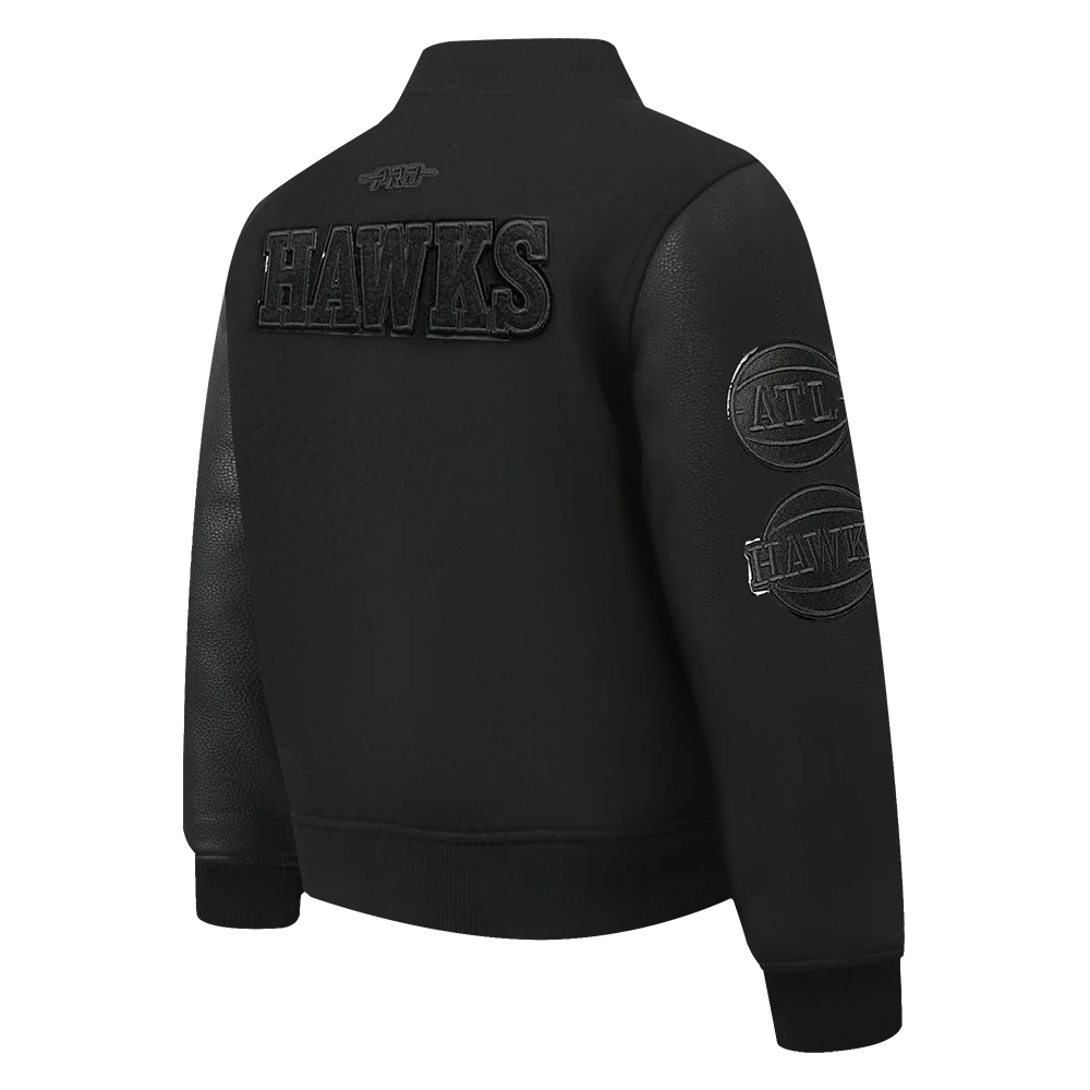 NBA ATLANTA HAWKS TRIPLE BLACK TODDLER BOYS WOOL VARSITY JACKET (JET BLACK) - Image 4