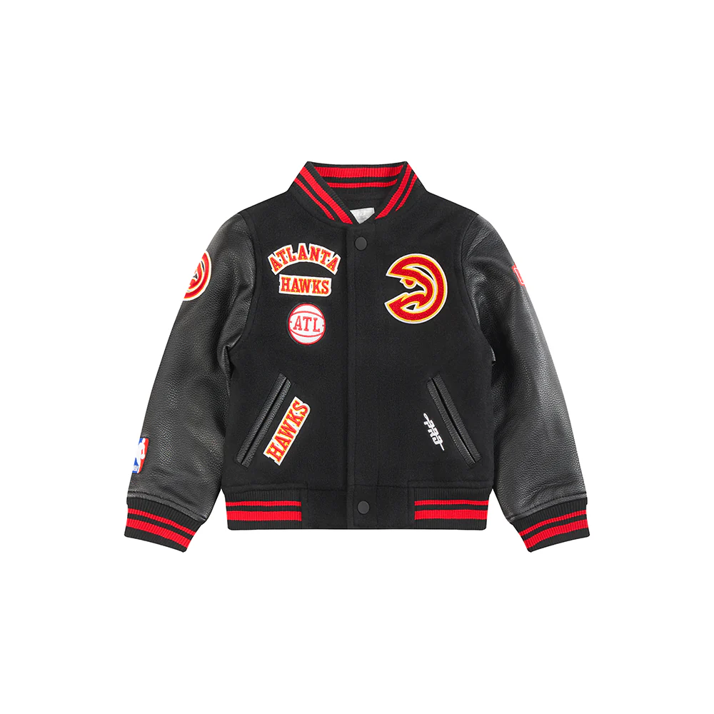 NBA ATLANTA HAWKS RETRO CLASSIC TODDLER BOYS RIB WOOL VARSITY JACKET (BLACK/RED/BLACK) - Image 3