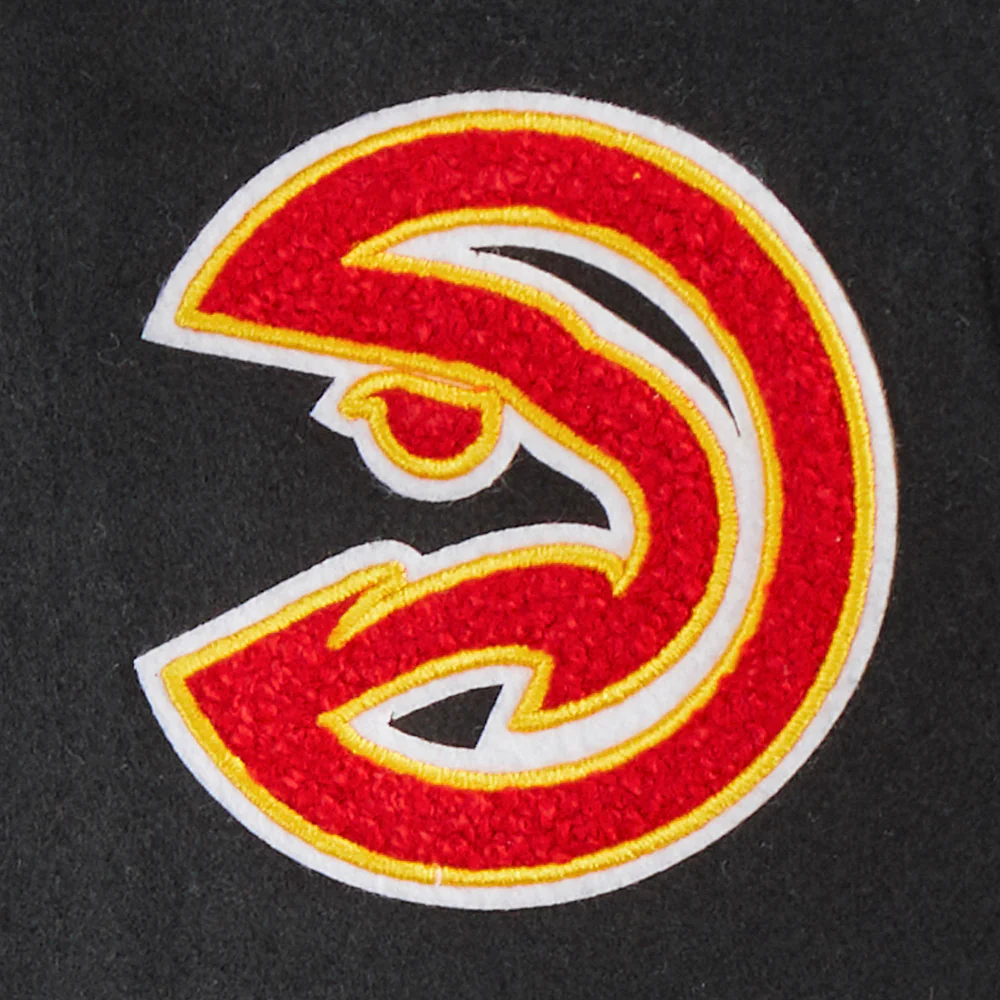NBA ATLANTA HAWKS RETRO CLASSIC TODDLER BOYS RIB WOOL VARSITY JACKET (BLACK/RED/BLACK) - Image 5