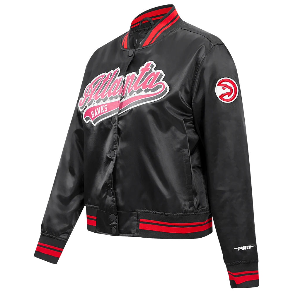 NBA ATLANTA HAWKS SCRIPT TAIL WOMEN'S SATIN JACKET (BLACK/RED/BLACK) - Image 2