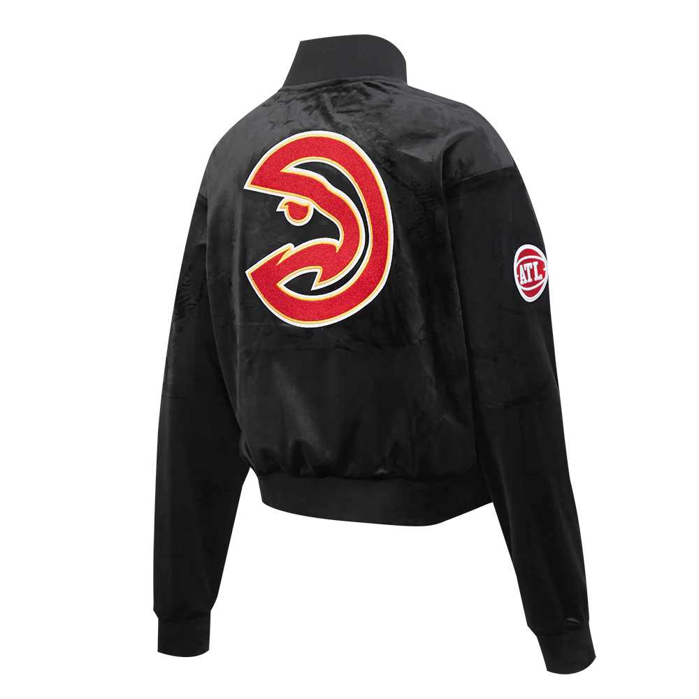 ATLANTA HAWKS CLASSIC WOMEN'S VELOUR FZ TRACK JACKET (BLACK) - Image 4