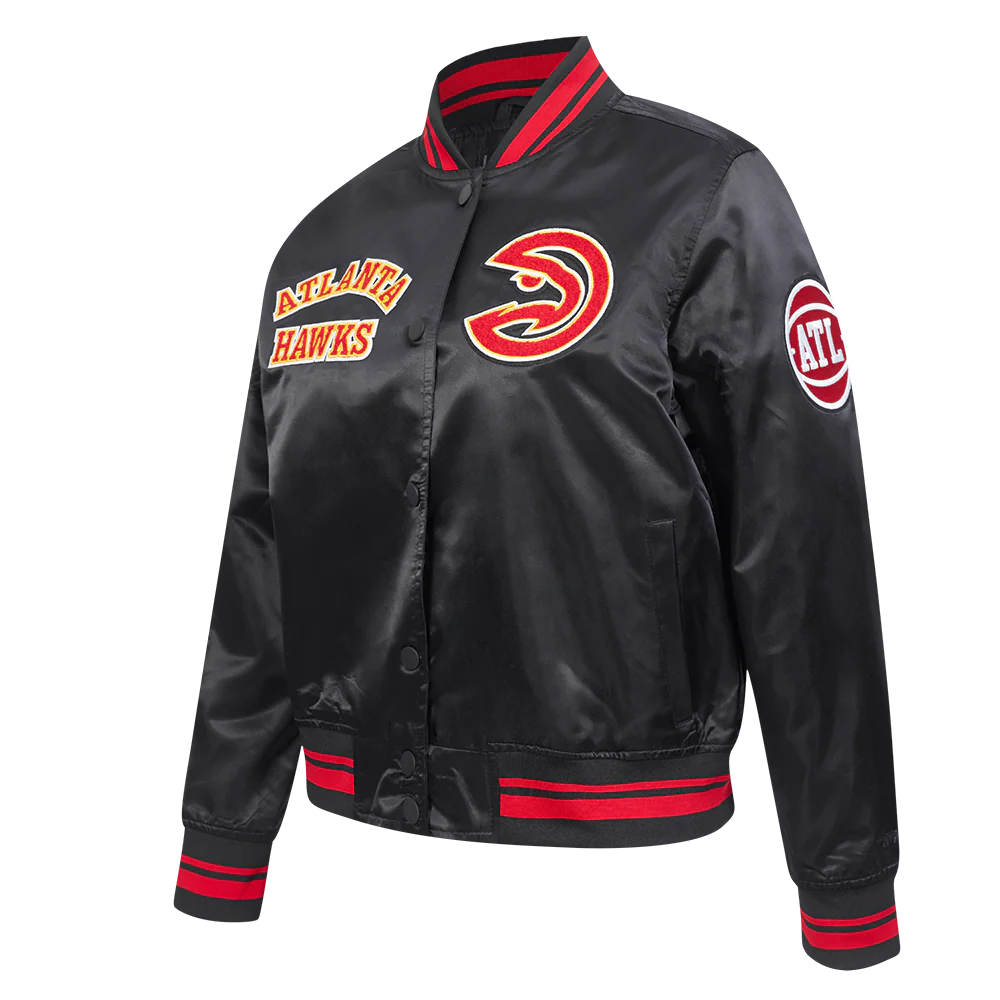 NBA ATLANTA HAWKS RETRO CLASSIC WOMEN'S RIB SATIN JACKET (BLACK/RED/BLACK) - Image 2