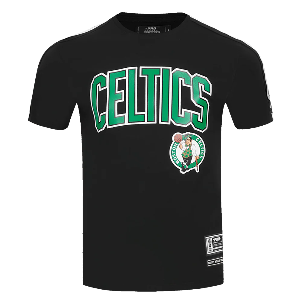 NBA BOSTON CELTICS CLASSIC MESH MEN'S SINGLE JERSEY STRIPED TEE (BLACK) - Image 3
