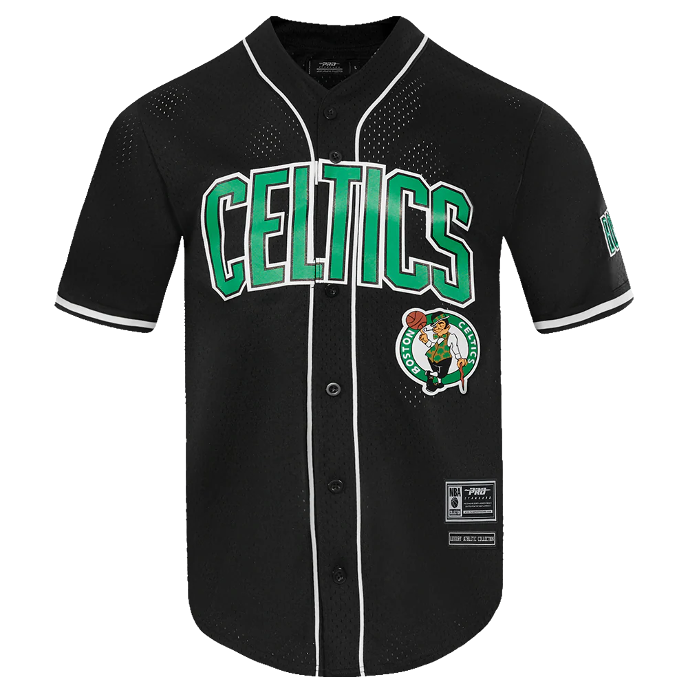 NBA BOSTON CELTICS CLASSIC MEN'S MESH BUTTON DOWN JERSEY (BLACK)