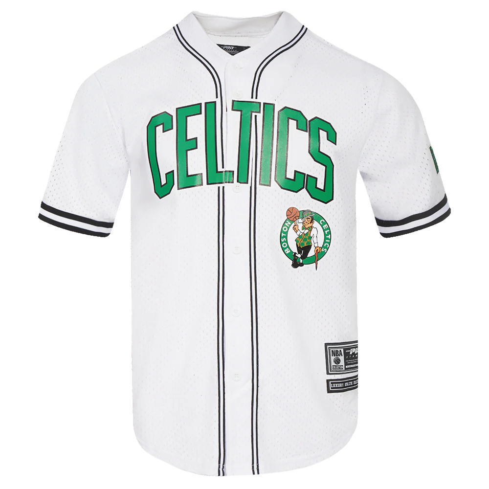 NBA BOSTON CELTICS CLASSIC MEN'S MESH BUTTON DOWN JERSEY (WHITE/BLACK/WHITE)