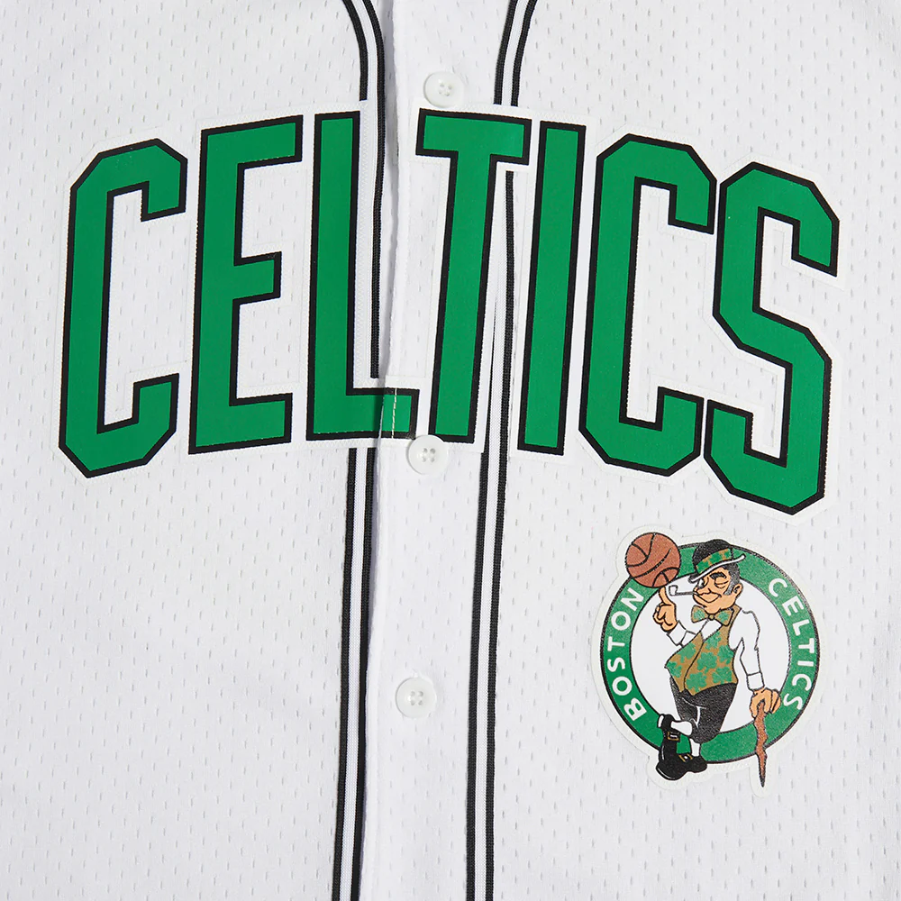 NBA BOSTON CELTICS CLASSIC MEN'S MESH BUTTON DOWN JERSEY (WHITE/BLACK/WHITE) - Image 5
