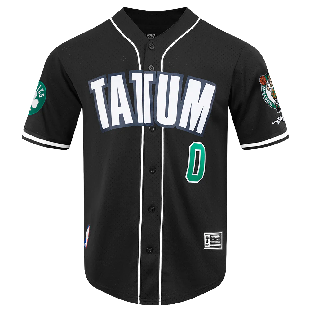 NBA BOSTON CELTICS JAYSON TATUM #0 CLASSIC MESH PNN MEN'S MESH BUTTON DOWN SHIRT (BLACK) - Image 3