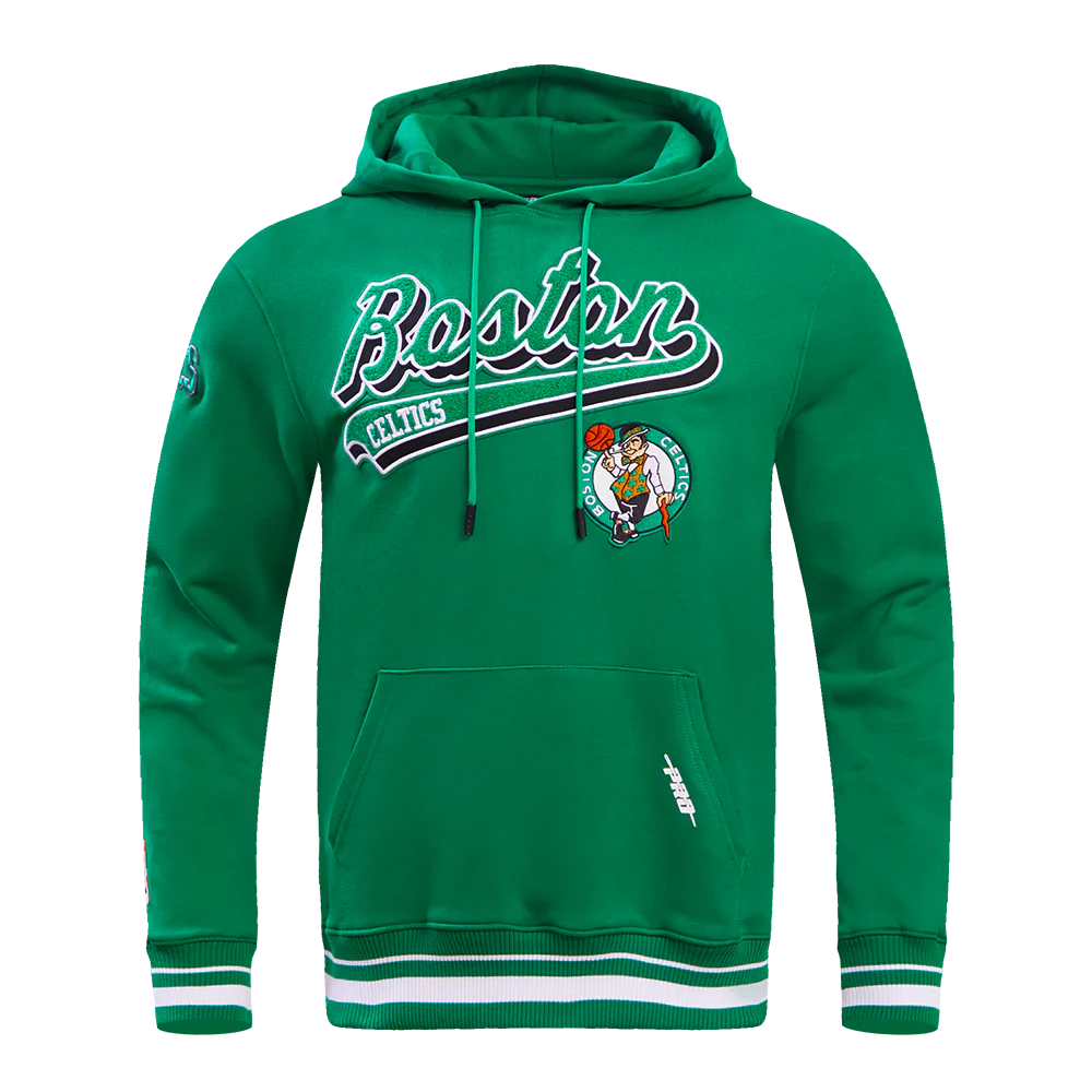 NBA BOSTON CELTICS SCRIPT TAIL MEN'S RIB FLEECE PULLOVER HOODIE (KELLY GREEN)