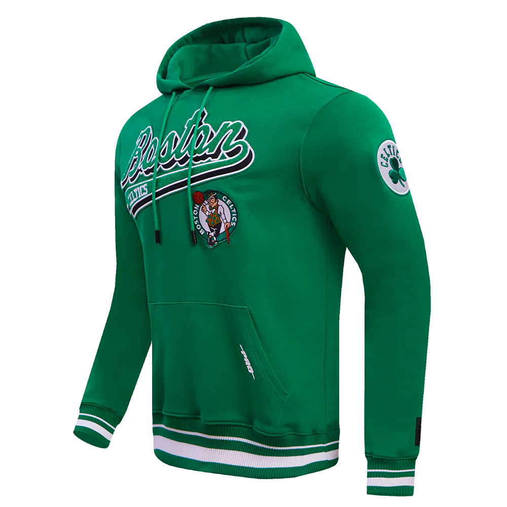 NBA BOSTON CELTICS SCRIPT TAIL MEN'S RIB FLEECE PULLOVER HOODIE (KELLY GREEN) - Image 2