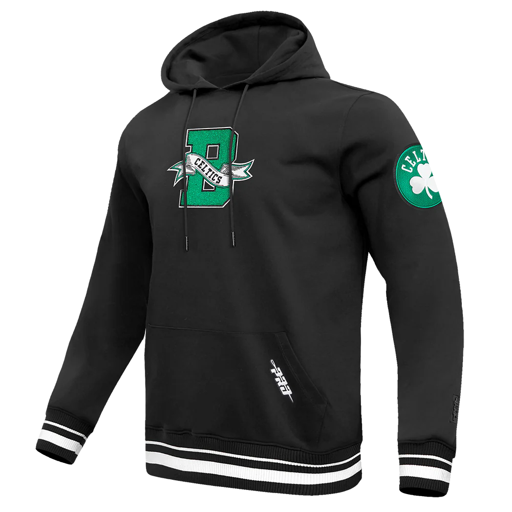 NBA BOSTON CELTICS TEAM PENNANTS MEN'S RIB FLEECE PULLOVER HOODIE (BLACK) - Image 2