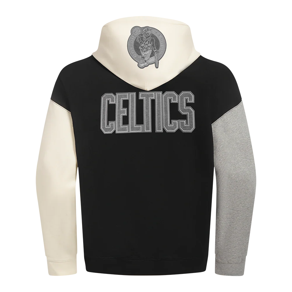 NBA BOSTON CELTICS REVERSE FRENCH TERRY MEN'S COLOR BLOCK FLEECE PULLOVER HOODIE (BLACK/GRAY/EGGSHELL) - Image 3