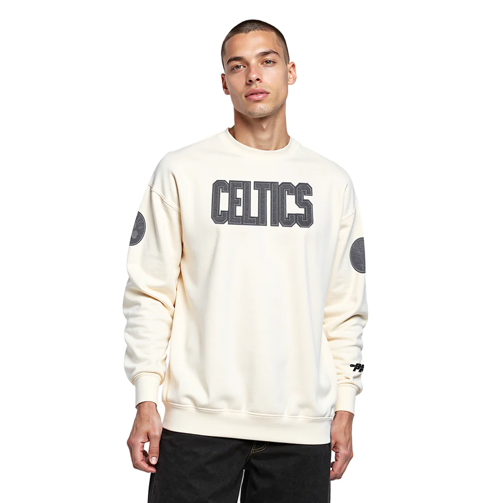 NBA BOSTON CELTICS REVERSE FRENCH TERRY MEN'S DROP SHOULDER FLC CREWNECK (EGGSHELL)
