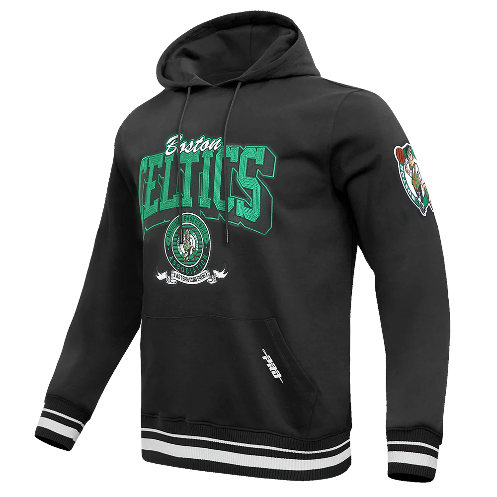 NBA BOSTON CELTICS TEAM BADGE MEN'S RIB FLC PO HOODIE (BLACK) - Image 3